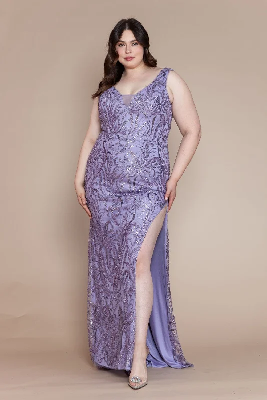 Best wedding guest dresses for vineyard-themed weddings -Plus Size Glitter Print Sleeveless Slit Gown by Poly USA W1140