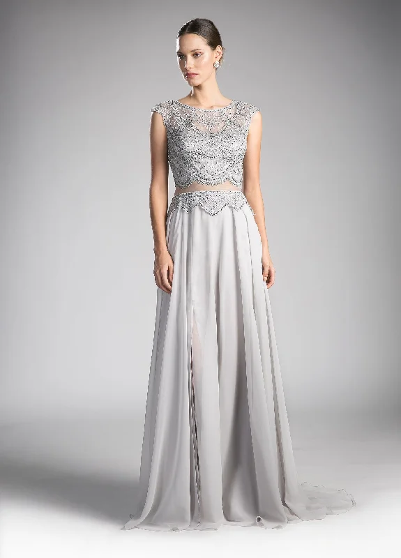 Wedding guest dresses with empire waists for a flattering silhouette -Long Mock Two-Piece Cap Sleeve Dress by Cinderella Divine CD0113
