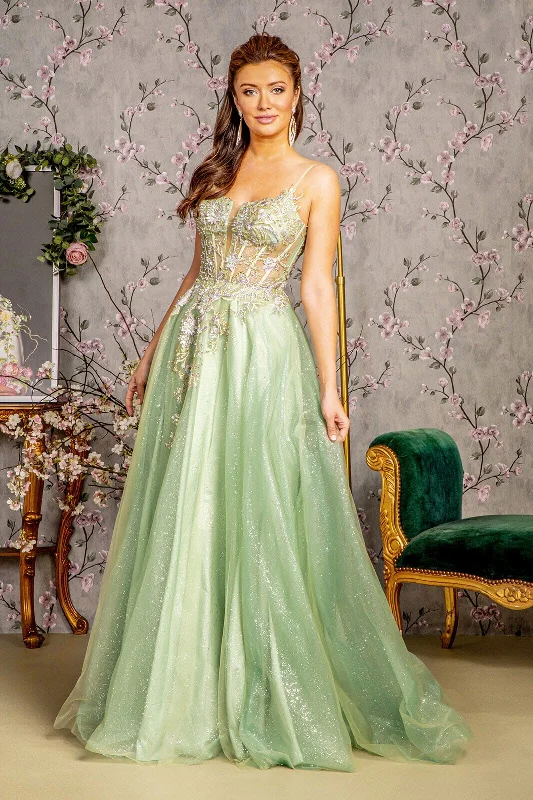 cocktail dresses with asymmetrical hemlines for trendy looks --Applique Sleeveless Corset A-line Gown by GLS Gloria GL3377