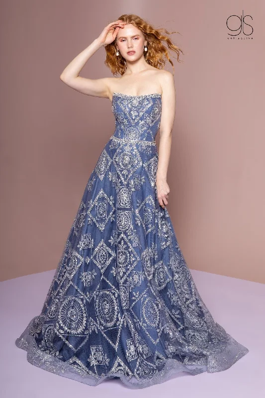 cocktail dresses for petite women with A-line skirts --Bead Embellished Long Strapless A-Line Dress by Elizabeth K GL2650