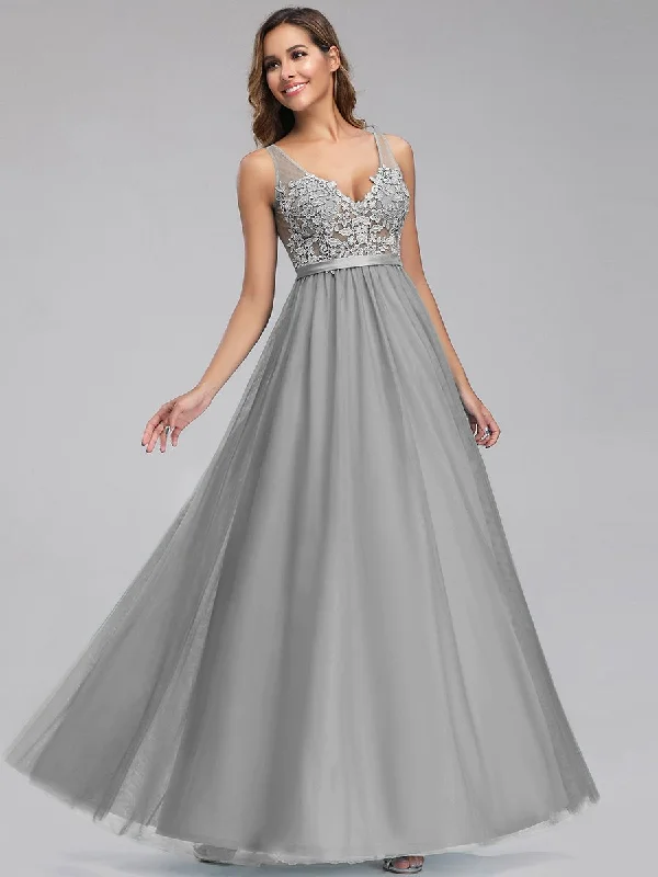 formal dresses for business galas with classic cuts --A-Line V-Neck Floral Lace Appliques Wholesale Bridesmaid Dress