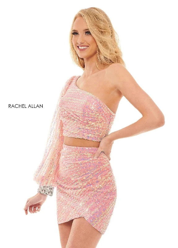 Vibrant purple dresses for evening cocktail parties -Short Long Sleeve 2-Piece Dress by Rachel Allan 40174