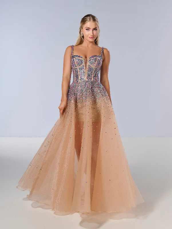 formal dresses for weddings with lace detailing --Beaded Sleeveless A-line Gown by Tiffany Designs 16206