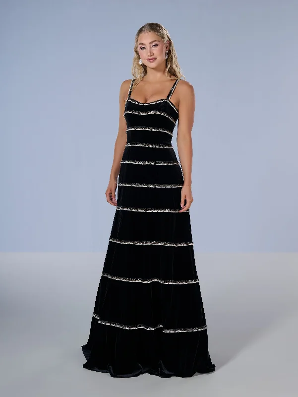 satin formal dresses with adjustable straps for comfort --Velvet Sleeveless A-line Gown by Tiffany Designs 16223