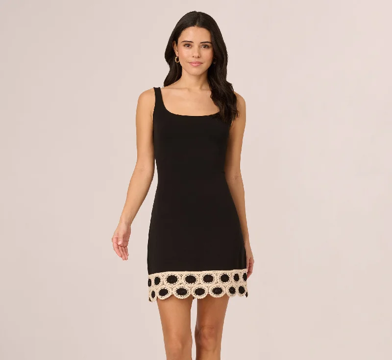 Bridal spring dresses with elegant details for a classic look -Sleeveless Crochet Hem Mini Dress In Black Ecru