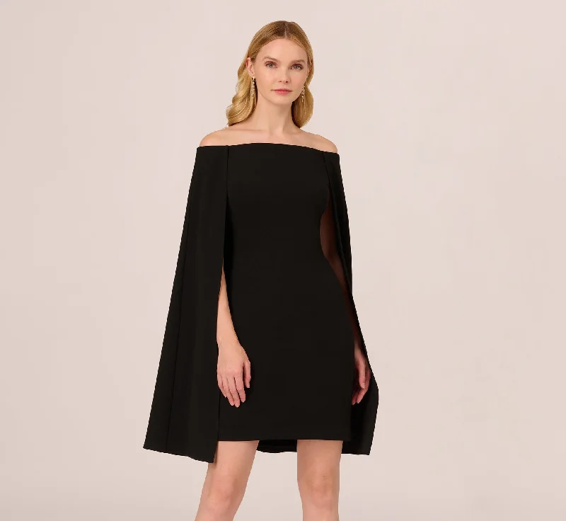 Wedding guest dresses with a layered design for added texture -Off The Shoulder Cape Dress In Black