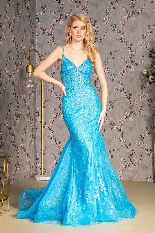 formal dresses with mesh panels for modern style --Sequin Print Sleeveless Mermaid Dress by GLS Gloria GL3220
