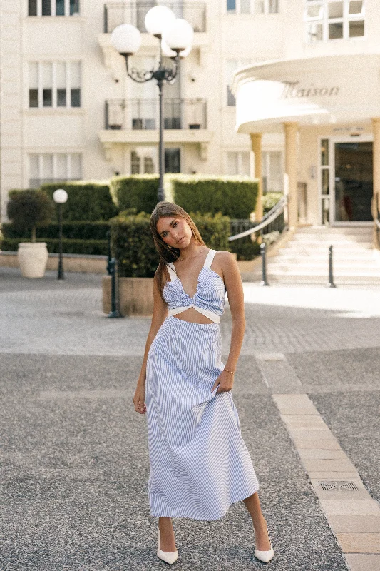 Spring dresses with a pencil silhouette for a sleek look -Bailee Maxi Dress - Blue Stripe