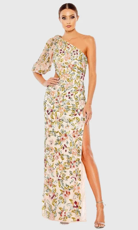 Mac Duggal A5567 - Floral Pattern Blouson Sleeve Prom Gown