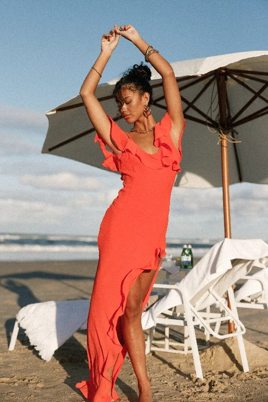 cocktail dresses with high-low skirts for trendy looks --Dalia Maxi Dress - Tangerine