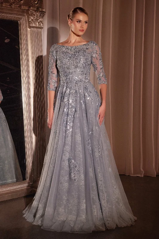 Trendy wedding guest dresses for boho-themed weddings -Lace Tulle 3/4 Sleeve A-line Gown by Ladivine CK2401