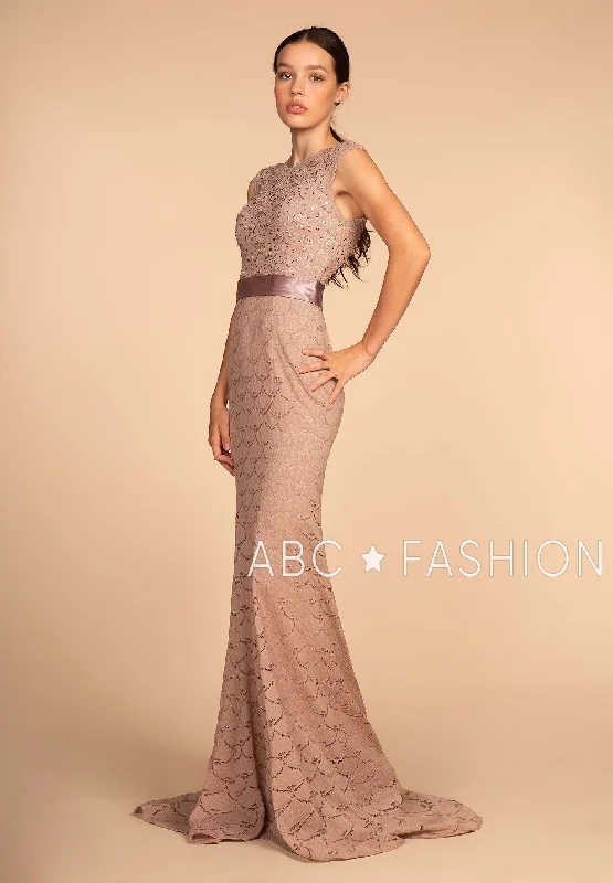 Wedding guest dresses that are comfortable yet chic -Long Mermaid Lace Dress with Jeweled Bodice by Elizabeth K GL2613