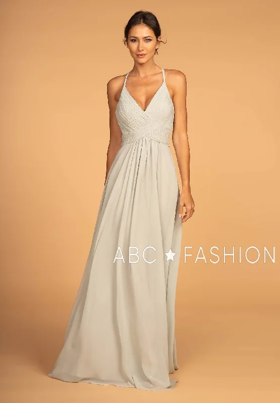 bridesmaid dresses with adjustable straps for comfort --Long V-Neck Chiffon Dress with Pleated Bodice by Elizabeth K GL2609