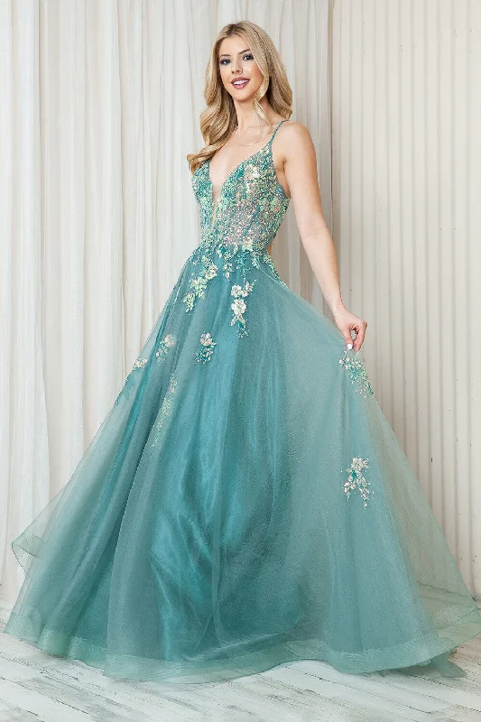 cocktail dresses with ruched sides for slimming effect --Sequin Applique Sleeveless Slit Gown by Amelia Couture TM1003