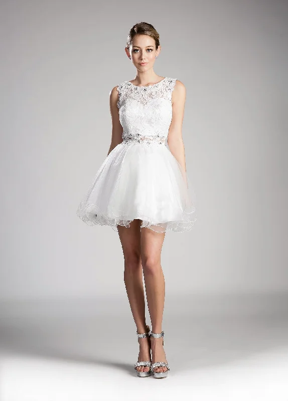 Elegant black cocktail dresses for weddings -Short Ruffled Dress with Lace Bodice by Cinderella Divine CD0117