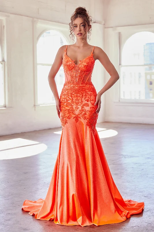 cocktail dresses with mesh necklines for modern appeal --Embroidered Glitter Corset Mermaid Dress by Ladivine CDS470