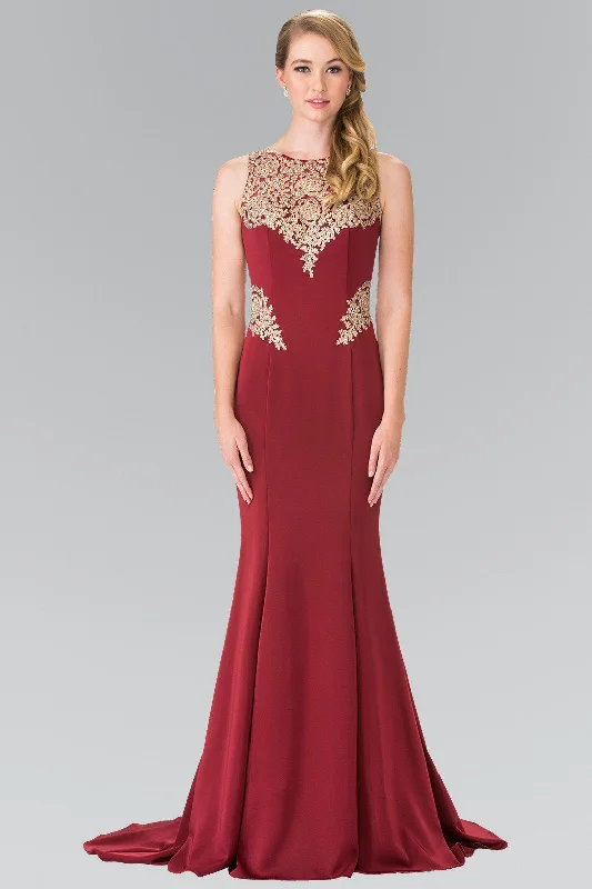 cocktail dresses with velvet finishes for winter warmth --Long Sleeveless Embroidered Dress by Elizabeth K GL2312