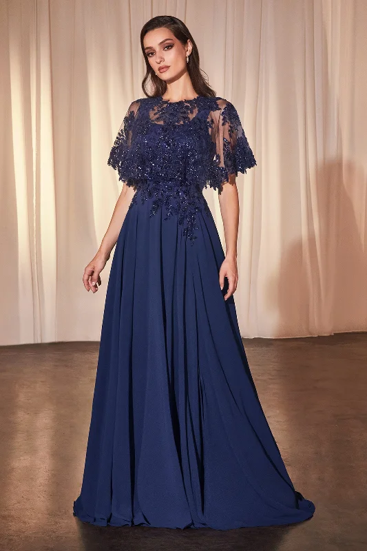 Trendy wedding guest dresses for boho-themed weddings -Sleeveless Capelet A-line Gown by Ladivine CDS503