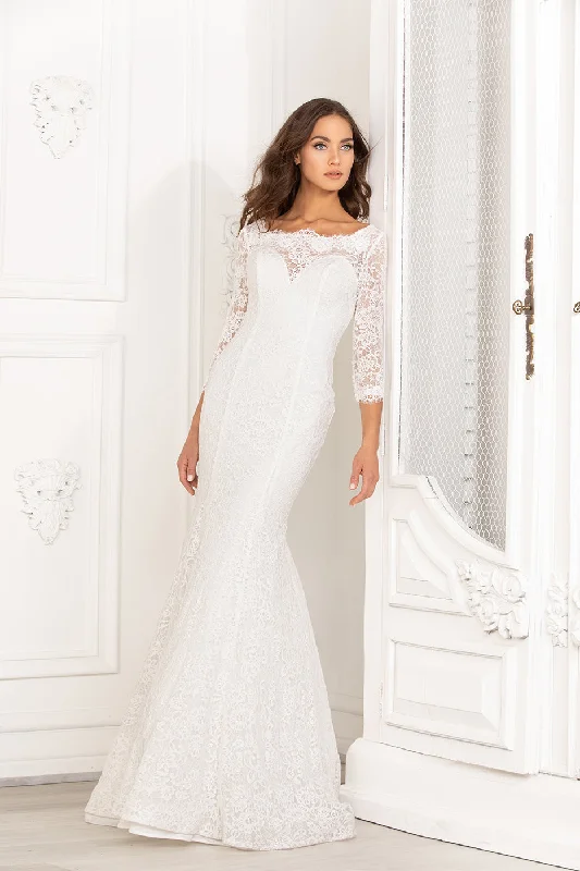 Wedding guest dresses that pair well with gold accessories -Long Sleeve Lace Bridal Gown by Abby Lane 97101