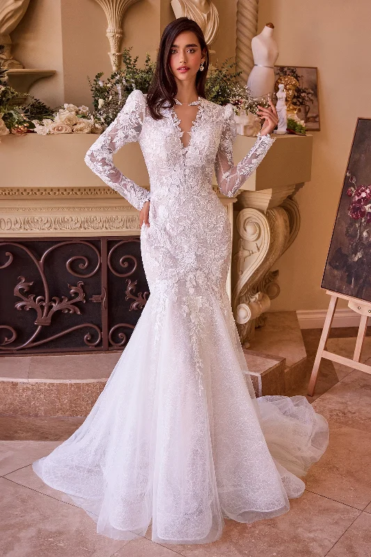 Chic and simple wedding guest dresses for minimalists -Long Sleeve Mermaid Bridal Gown by Ladivine WL036
