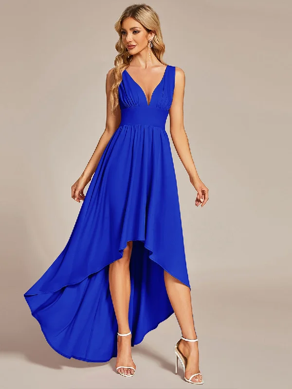 formal dresses with mesh sleeves for subtle coverage --High Low Sleeveless Wholesale Bridesmaid Dresses