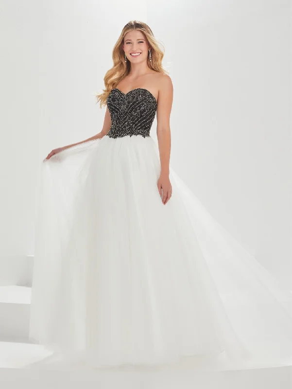 cocktail dresses with long sleeves for cooler weather --Beaded Tulle Strapless A-line Gown by Tiffany Designs 16010