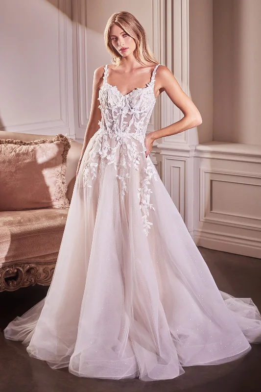 Satin wedding guest dresses for evening elegance -Lace Applique Sleeveless Wedding Gown by Ladivine CDS477W
