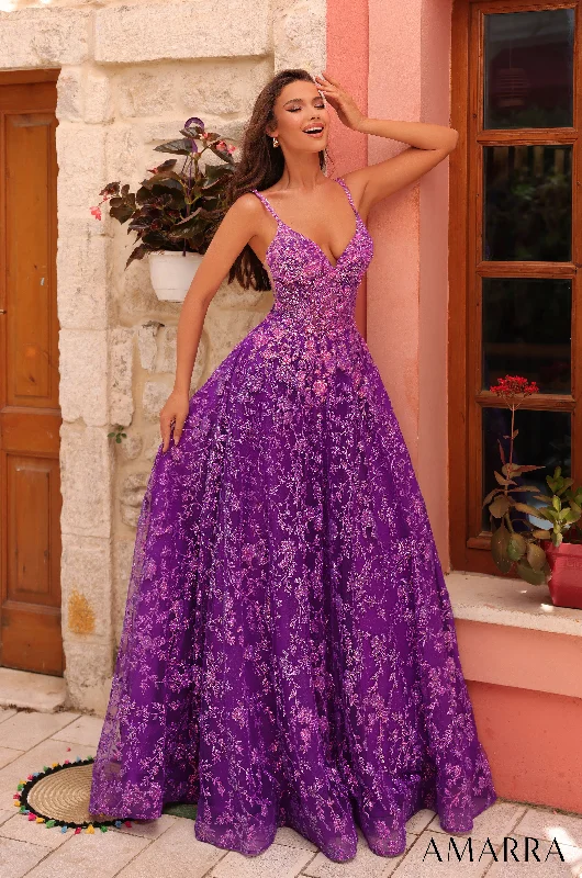 cocktail dresses with satin fabric for smooth texture --Glitter Print Sleeveless A-line Gown by Amarra 88362