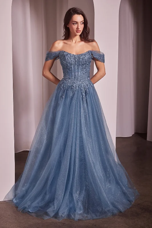 formal dresses for tall women with empire waistlines --Applique Off Shoulder A-line Gown by Ladivine CD799