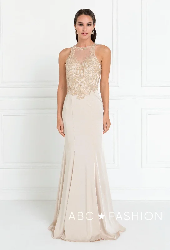 cocktail dresses with satin belts for waist definition --Mermaid Gown with Beaded Illusion Bodice by Elizabeth K GL1568