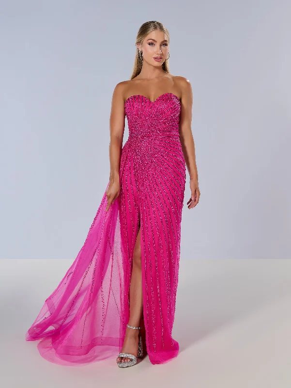 chiffon formal dresses for summer weddings outdoor --Beaded Fitted Strapless Slit Gown by Tiffany Designs 16214