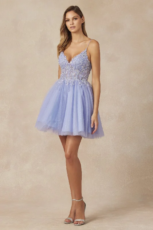Elegant gold party dresses for New Year’s Eve -Embellished Short Glitter Tulle Dress by Juliet 863