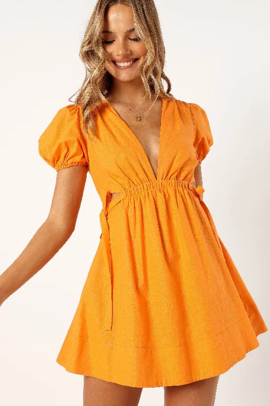 Spring dresses with high-low hems for a modern look -Sachie Cut Out Mini Dress - Orange