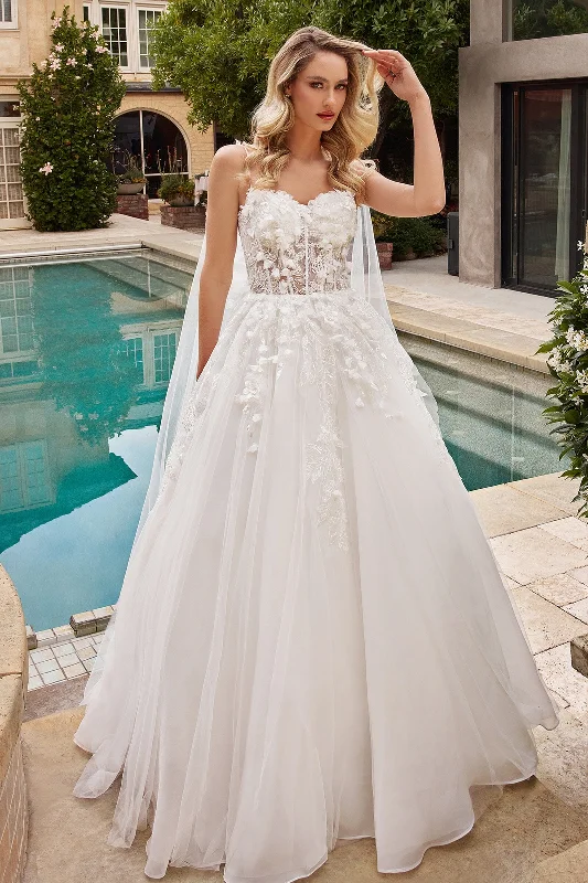 Wedding guest dresses for semi-formal ceremonies with a relaxed vibe -3D Floral Cape Wedding Gown by Ladivine CDS437W