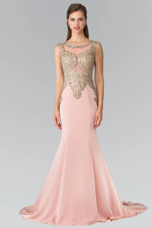 Trendy wedding guest dresses for weddings in tropical climates -Sleeveless Embroidered Illusion Gown by Elizabeth K GL1461
