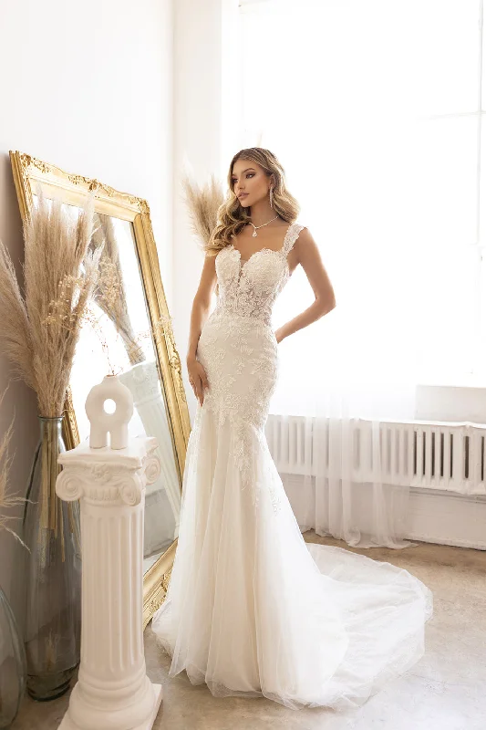 Wedding guest dresses with lace sleeves for added charm -Tulle Lace Mermaid Bridal Gown by Abby Lane 97187