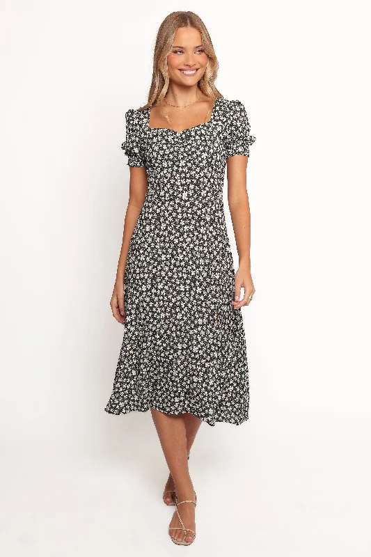 Affordable but high-quality wedding guest dresses for every budget -Franklin Dress - Black Floral