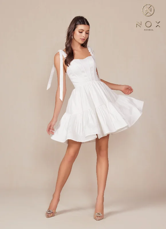 Perfect short party dresses for summer nights -White Short Sleeveless Ribbon Dress by Nox Anabel T869W