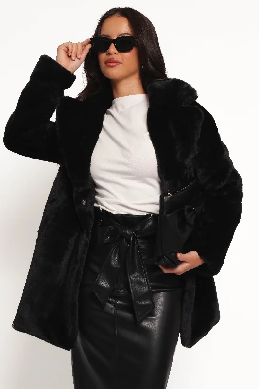 Sparkling sequin wedding guest dresses for a dazzling look -Meeka Faux Fur Jacket - Black