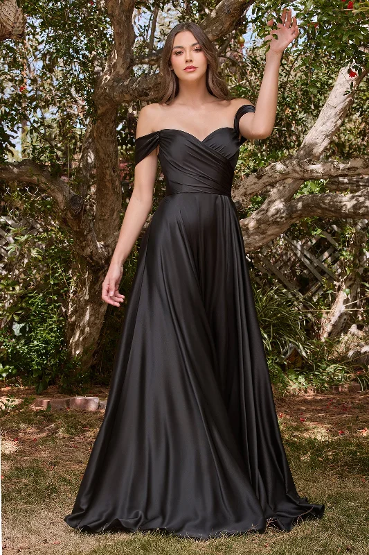 bridesmaid dresses with mesh panels for modern style --Curve Off Shoulder A-line Satin Gown by Ladivine 7493C - Outlet