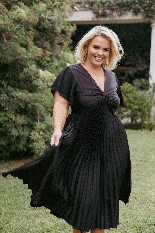 Graduation dresses with sequins for a sparkly effect -Nova Flutter Sleeve Dress - Black