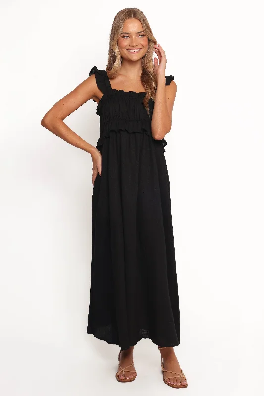 Spring dresses for a cozy evening with a warm jacket -Ross Frill Strap Maxi Dress - Black