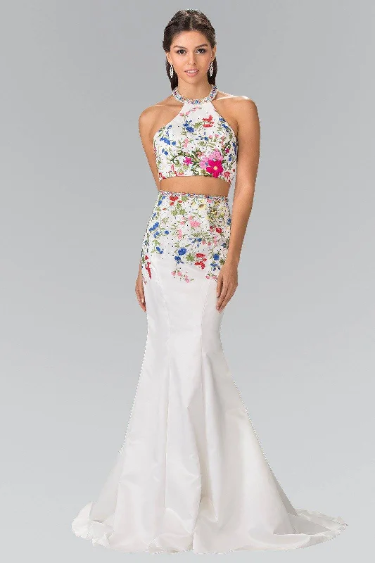 cocktail dresses with wrap fronts for flattering shapes --Long Two-Piece Floral Embroidered Dress by Elizabeth K GL2260