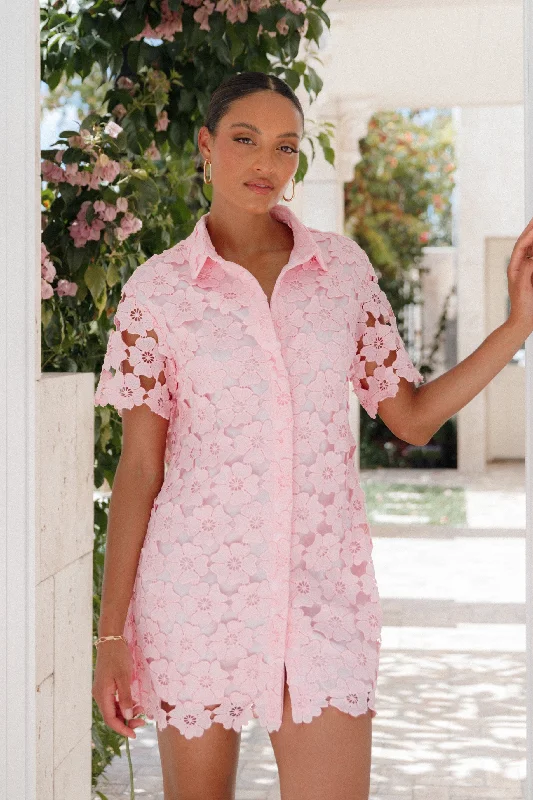 Graduation dresses for petite women with petite proportions -Tallie Button Up Mini Dress - Pink