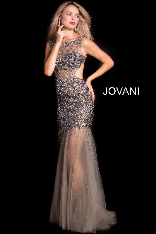 formal dresses for dance performances with stretch material --Beaded Sheer Fitted Sleeveless Gown by Jovani 171100