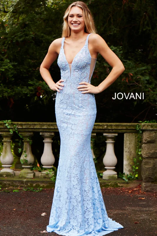 cocktail dresses with asymmetrical hemlines for unique style --Beaded Lace Fitted Sleeveless Gown by Jovani 48994