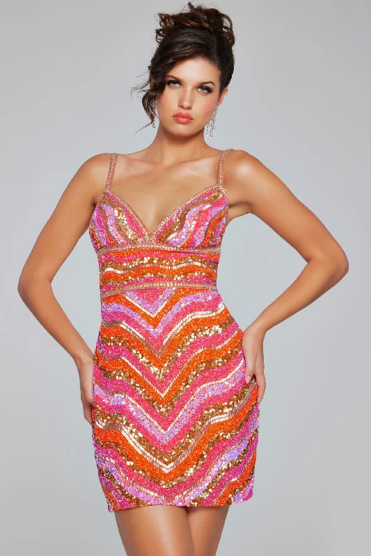 Trendy leather party dresses for a bold look -Beaded Fitted Short Sleeveless Dress by Jovani 39903