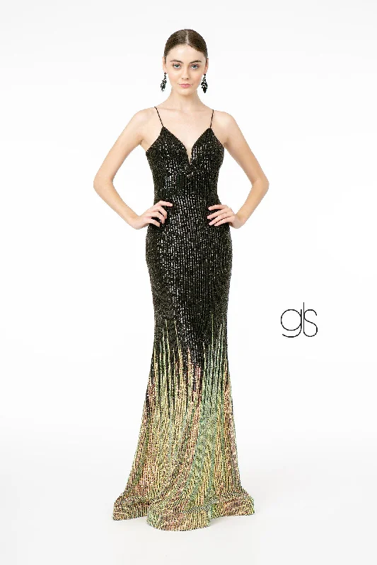 cocktail dresses with satin sashes for waist accentuation --Allover Ombre Sequin Mermaid Gown by Elizabeth K GL2899