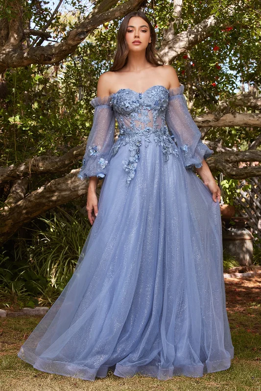 formal dresses with adjustable waist ties for comfort --3D Floral Corset Gown by Cinderella Divine CD962