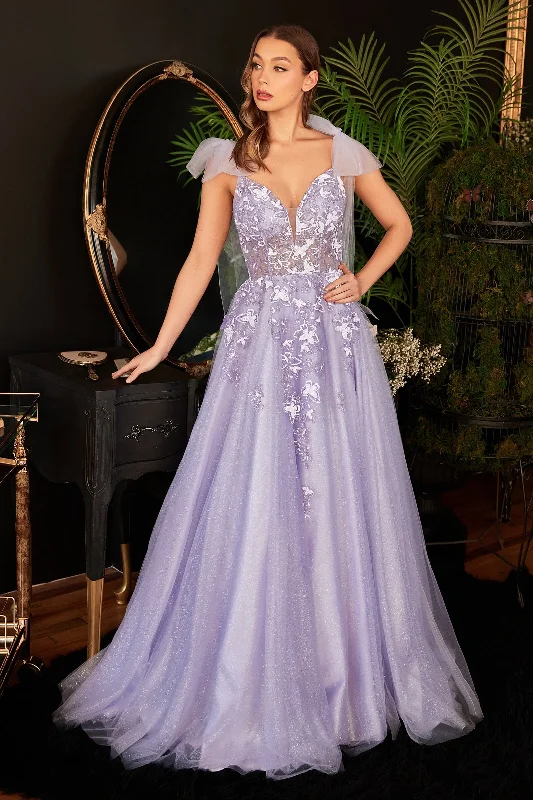 formal dresses with embroidered beadwork for luxury appeal --Butterfly Applique Tulle Gown by Ladivine CB097